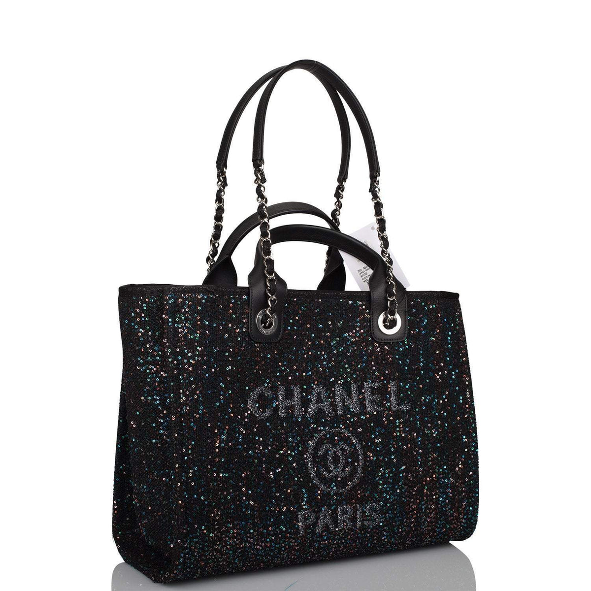 Chanel Black Canvas and Sequins Small Deauville Shopping Bag Silver Hardware - photo 2