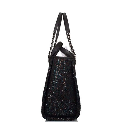 Chanel Black Canvas and Sequins Small Deauville Shopping Bag Silver Hardware - photo 3