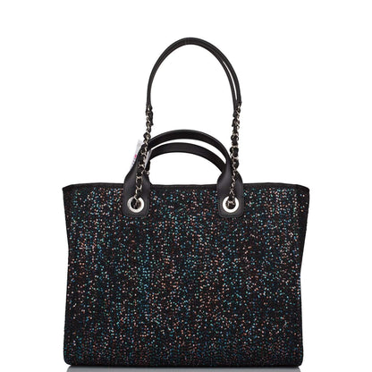 Chanel Black Canvas and Sequins Small Deauville Shopping Bag Silver Hardware - photo 4