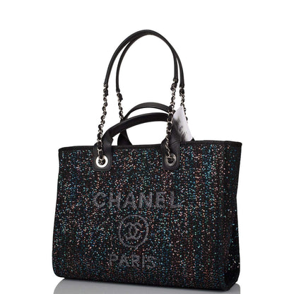 Chanel Black Canvas and Sequins Small Deauville Shopping Bag Silver Hardware - photo 5