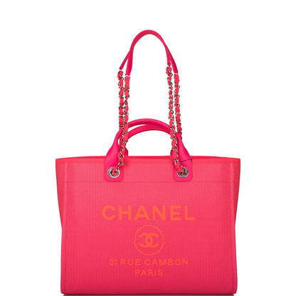 Chanel Neon Pink and Orange Mixed Fibers Large Deauville Shopping Bag Silver Hardware - photo 1