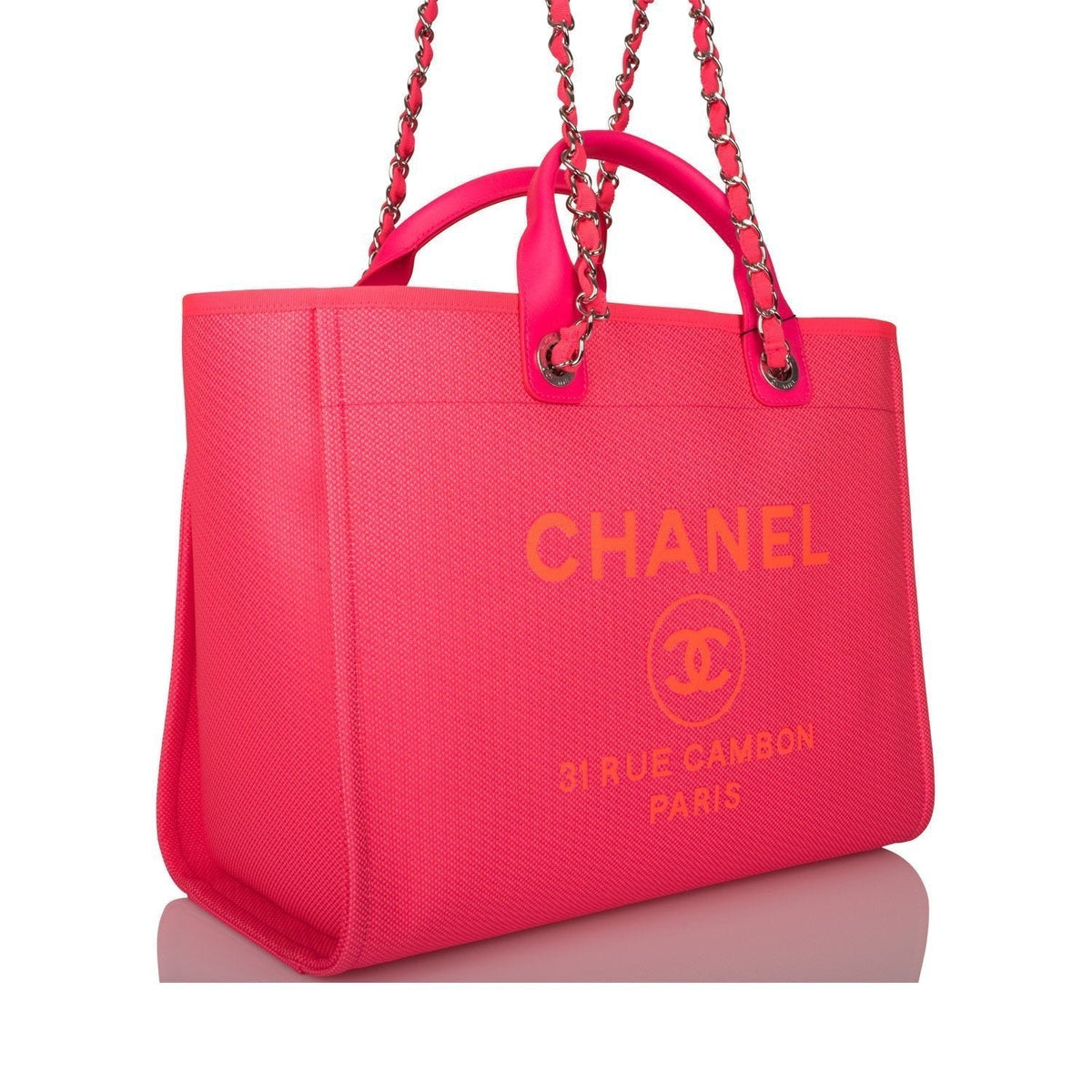 Chanel Neon Pink and Orange Mixed Fibers Large Deauville Shopping Bag Silver Hardware - photo 2
