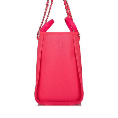 Chanel Neon Pink and Orange Mixed Fibers Large Deauville Shopping Bag Silver Hardware - photo 3