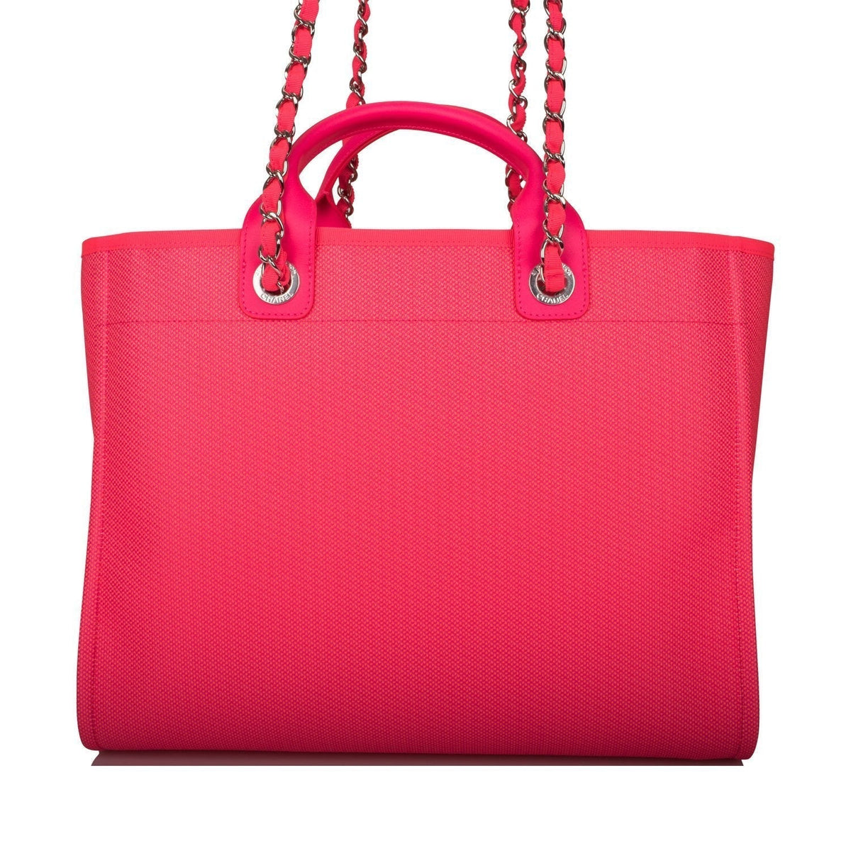 Chanel Neon Pink and Orange Mixed Fibers Large Deauville Shopping Bag Silver Hardware - photo 4