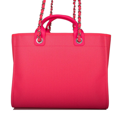 Chanel Neon Pink and Orange Mixed Fibers Large Deauville Shopping Bag Silver Hardware - photo 4
