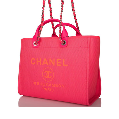 Chanel Neon Pink and Orange Mixed Fibers Large Deauville Shopping Bag Silver Hardware - photo 5