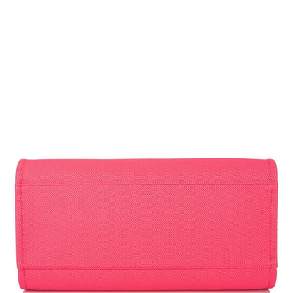 Chanel Neon Pink and Orange Mixed Fibers Large Deauville Shopping Bag Silver Hardware - photo 6