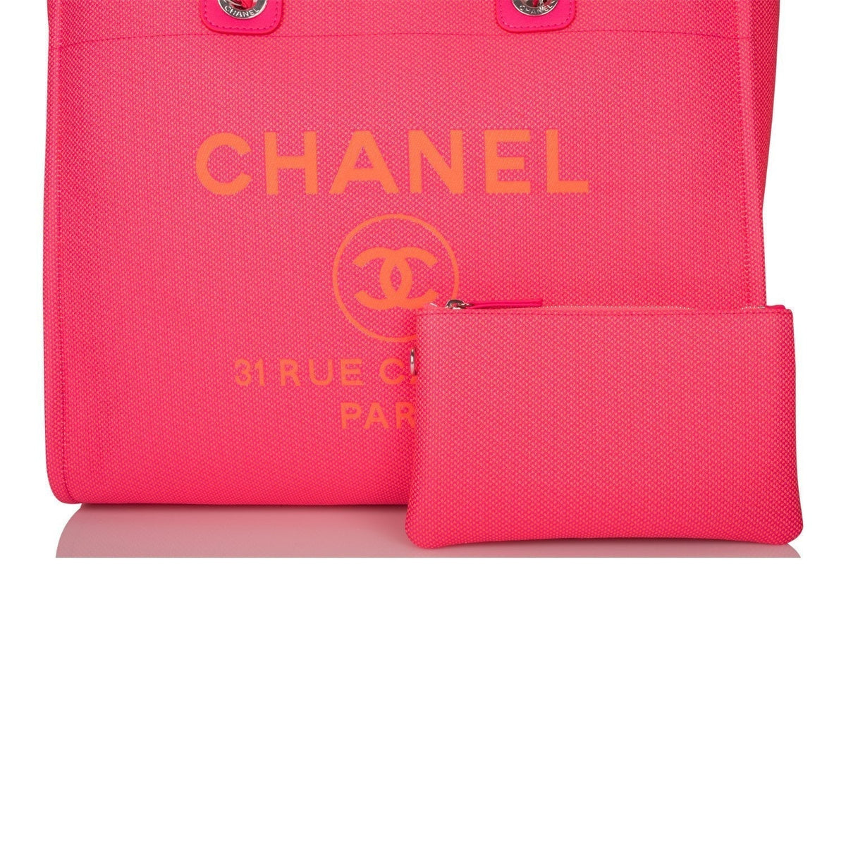 Chanel Neon Pink and Orange Mixed Fibers Large Deauville Shopping Bag Silver Hardware - photo 7