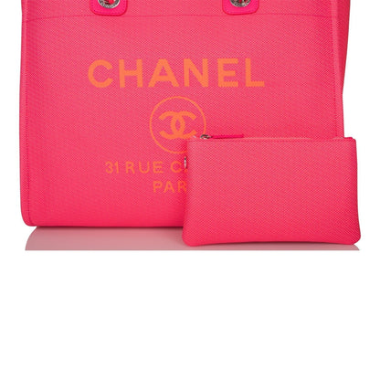Chanel Neon Pink and Orange Mixed Fibers Large Deauville Shopping Bag Silver Hardware - photo 7