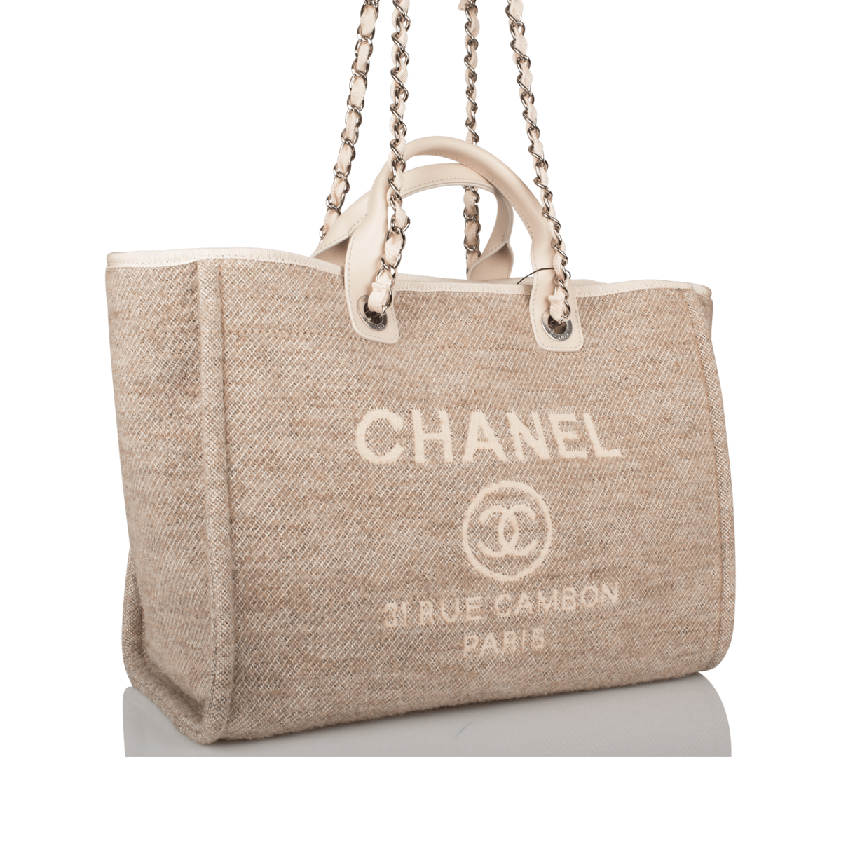 Chanel Beige Wool Large Deauville Shopping Bag Silver Hardware - photo 5