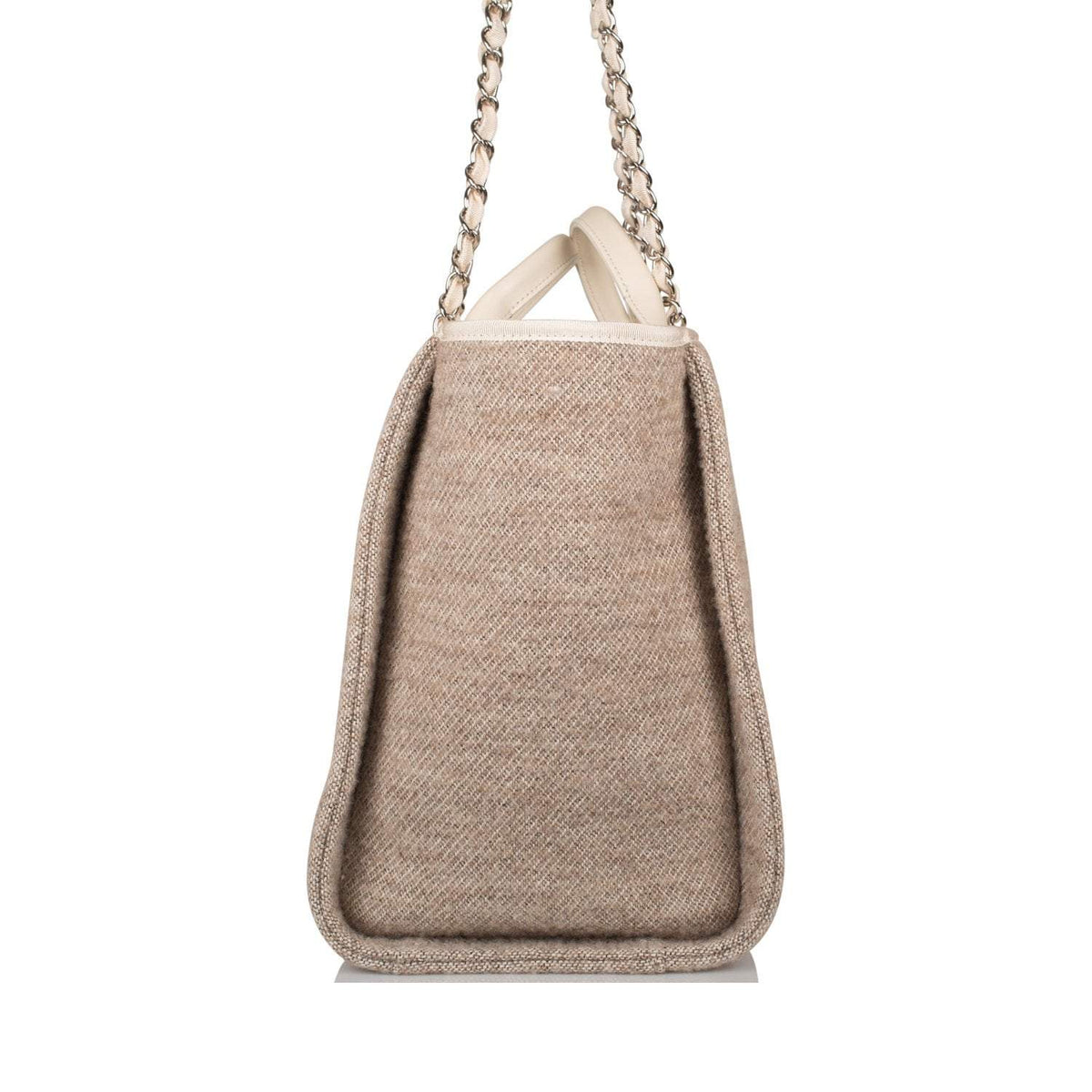 Chanel Beige Wool Large Deauville Shopping Bag Silver Hardware - photo 3