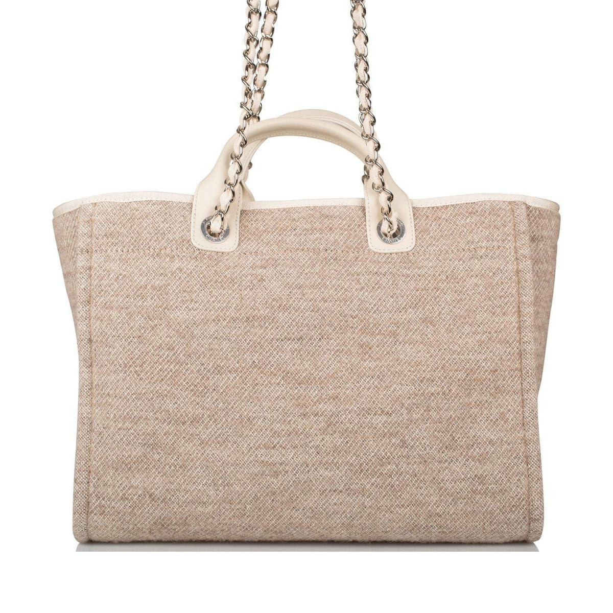Chanel Beige Wool Large Deauville Shopping Bag Silver Hardware - photo 4
