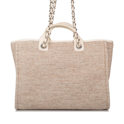 Chanel Beige Wool Large Deauville Shopping Bag Silver Hardware - photo 4