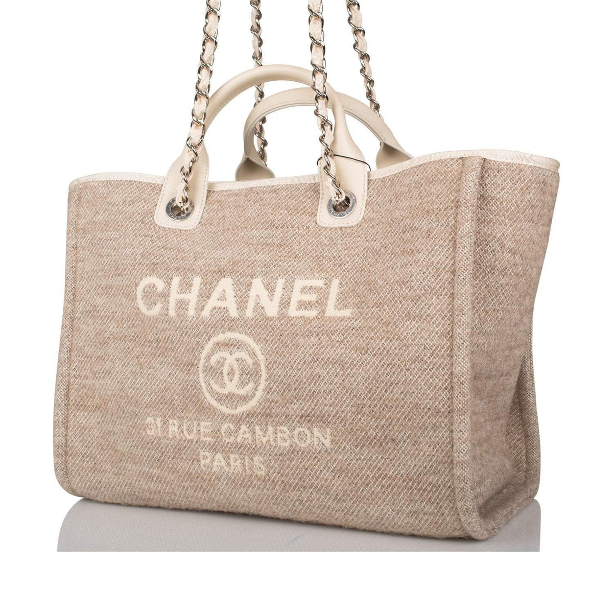 Chanel Beige Wool Large Deauville Shopping Bag Silver Hardware - photo 2