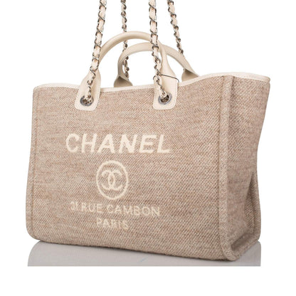 Chanel Beige Wool Large Deauville Shopping Bag Silver Hardware - photo 2