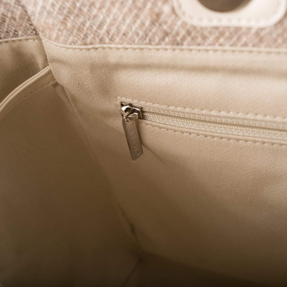 Chanel Beige Wool Large Deauville Shopping Bag Silver Hardware - photo 9