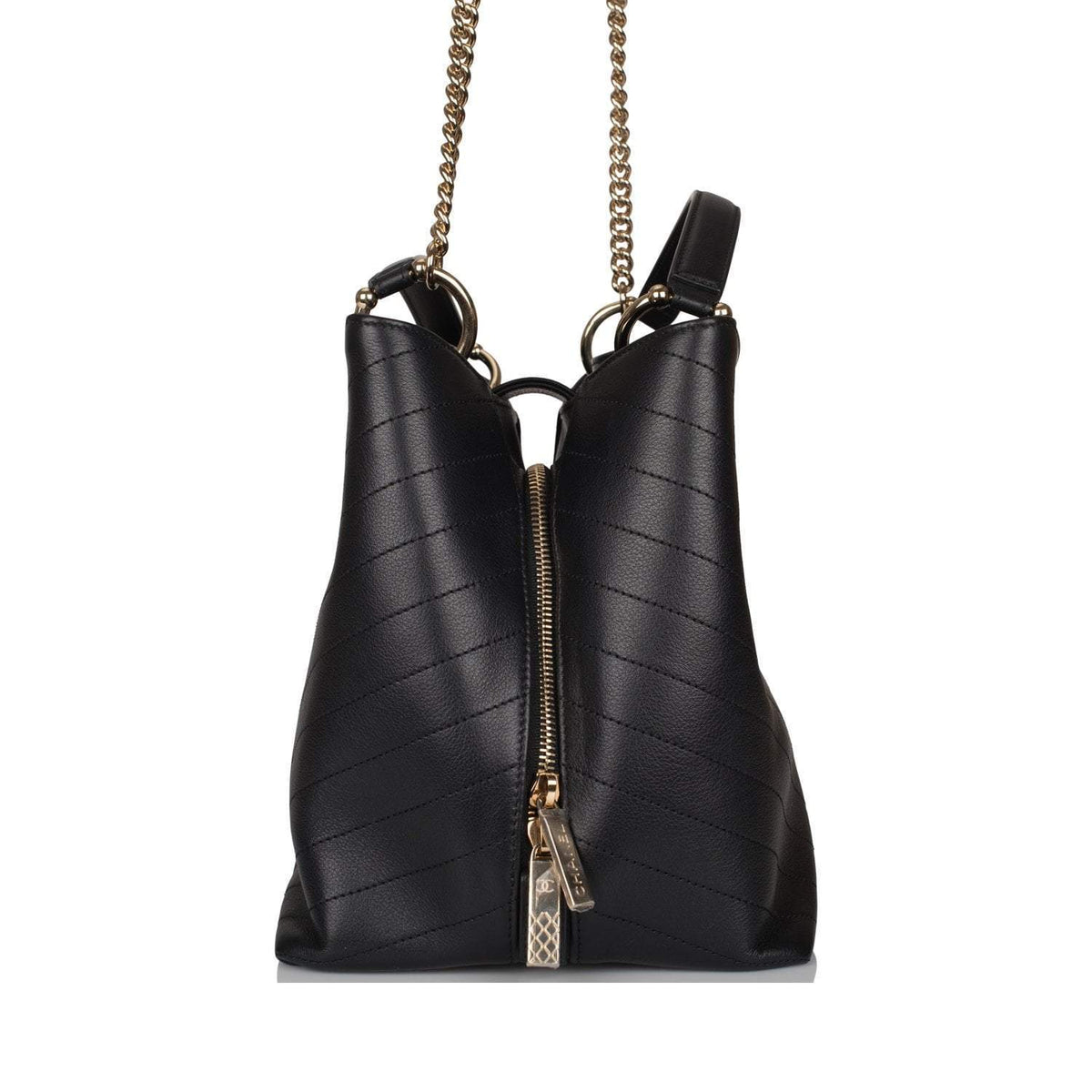 Chanel Black Calfskin Chevron Chic Tote Bag Light Gold Hardware - image 3