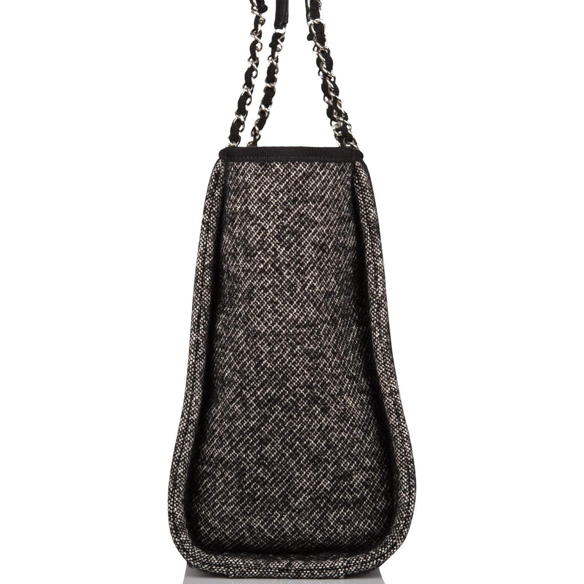 Chanel Small Deauville Shopping Bag Black Wool Silver Hardware - photo 3