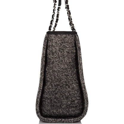 Chanel Small Deauville Shopping Bag Black Wool Silver Hardware - photo 3