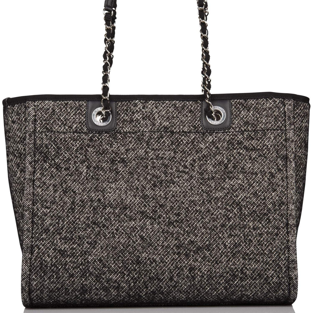 Chanel Small Deauville Shopping Bag Black Wool Silver Hardware - photo 4