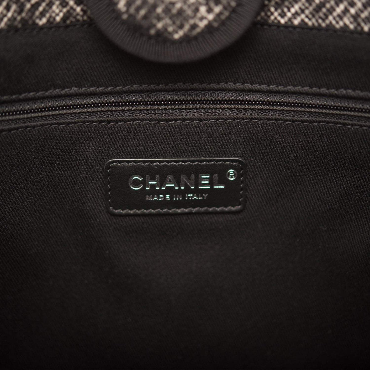 Chanel Small Deauville Shopping Bag Black Wool Silver Hardware - photo 8