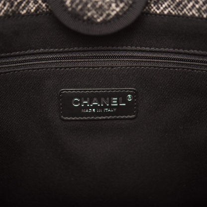 Chanel Small Deauville Shopping Bag Black Wool Silver Hardware - photo 8