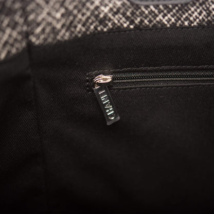 Chanel Small Deauville Shopping Bag Black Wool Silver Hardware - photo 9