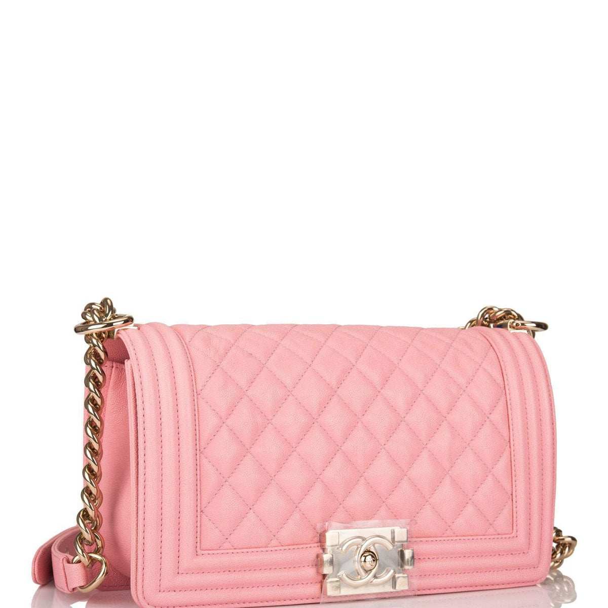 Chanel Pink Quilted Caviar Medium Boy Bag Light Gold Hardware - image 2