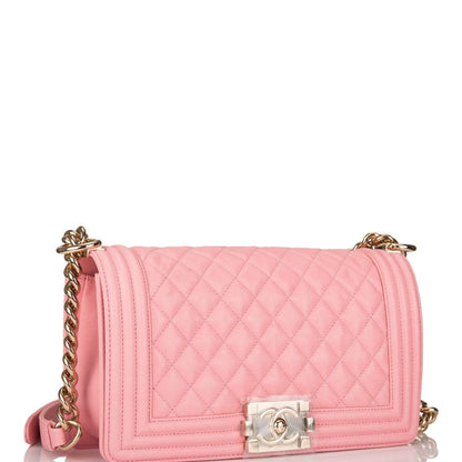 Chanel Pink Quilted Caviar Medium Boy Bag Light Gold Hardware - image 2