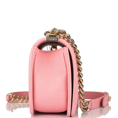Chanel Pink Quilted Caviar Medium Boy Bag Light Gold Hardware - image 3
