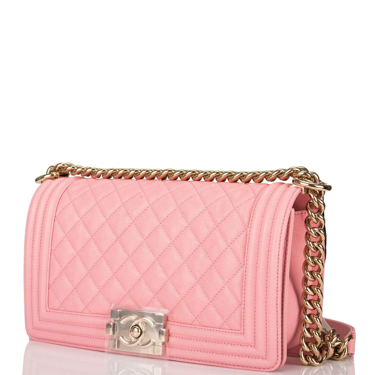 Chanel Pink Quilted Caviar Medium Boy Bag Light Gold Hardware - image 4
