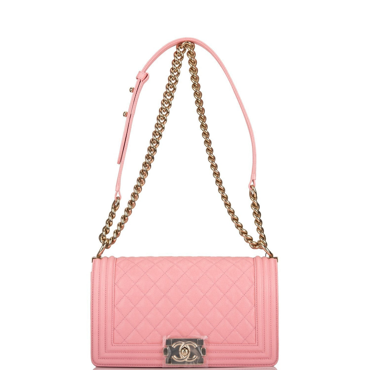 Chanel Pink Quilted Caviar Medium Boy Bag Light Gold Hardware - image 6