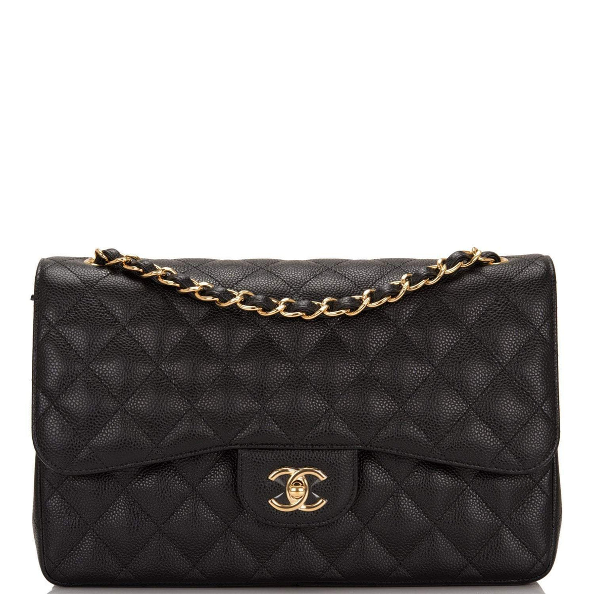 Chanel Black Quilted Caviar Jumbo Classic Double Flap Bag Gold Hardware - image 1