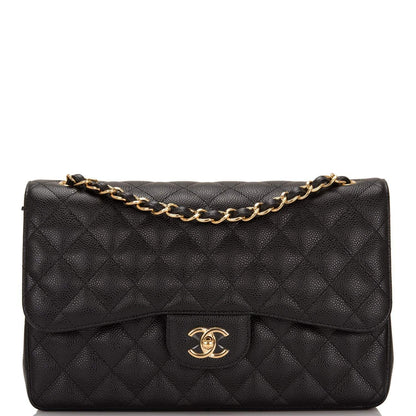 Chanel Black Quilted Caviar Jumbo Classic Double Flap Bag Gold Hardware - image 1