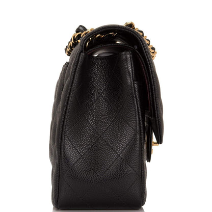 Chanel Black Quilted Caviar Jumbo Classic Double Flap Bag Gold Hardware - image 3
