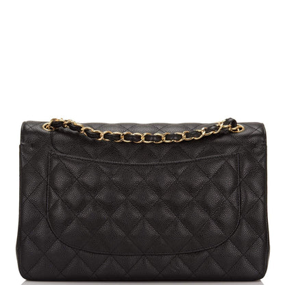 Chanel Black Quilted Caviar Jumbo Classic Double Flap Bag Gold Hardware - image 4