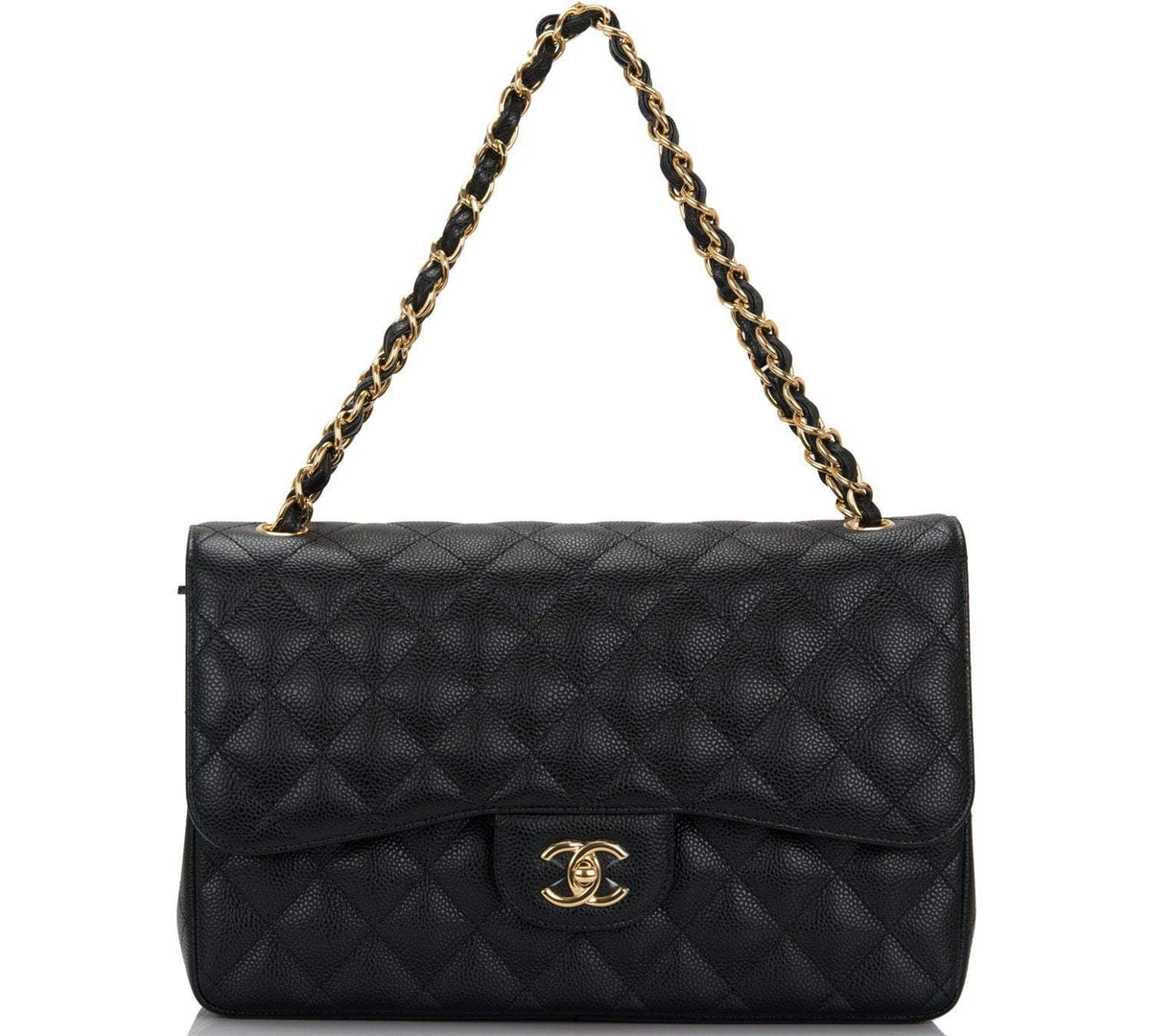 Chanel Black Quilted Caviar Jumbo Classic Double Flap Bag Gold Hardware - image 6