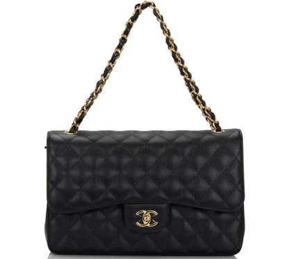 Chanel Black Quilted Caviar Jumbo Classic Double Flap Bag Gold Hardware - image 6