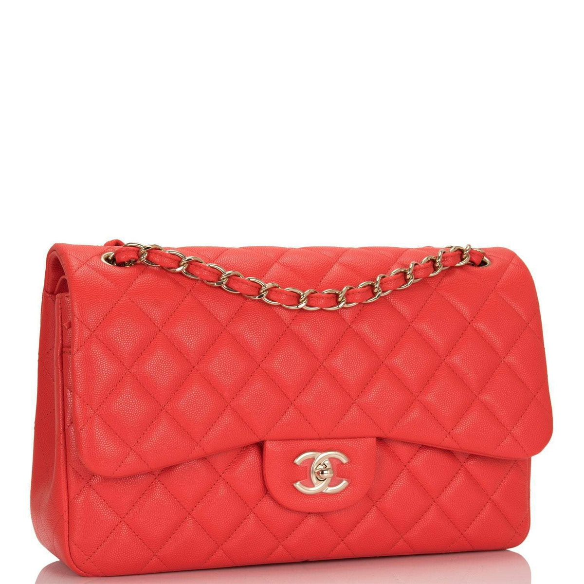 Chanel Red Shiny Quilted Caviar Jumbo Classic Double Flap Bag Gold Hardware - image 2