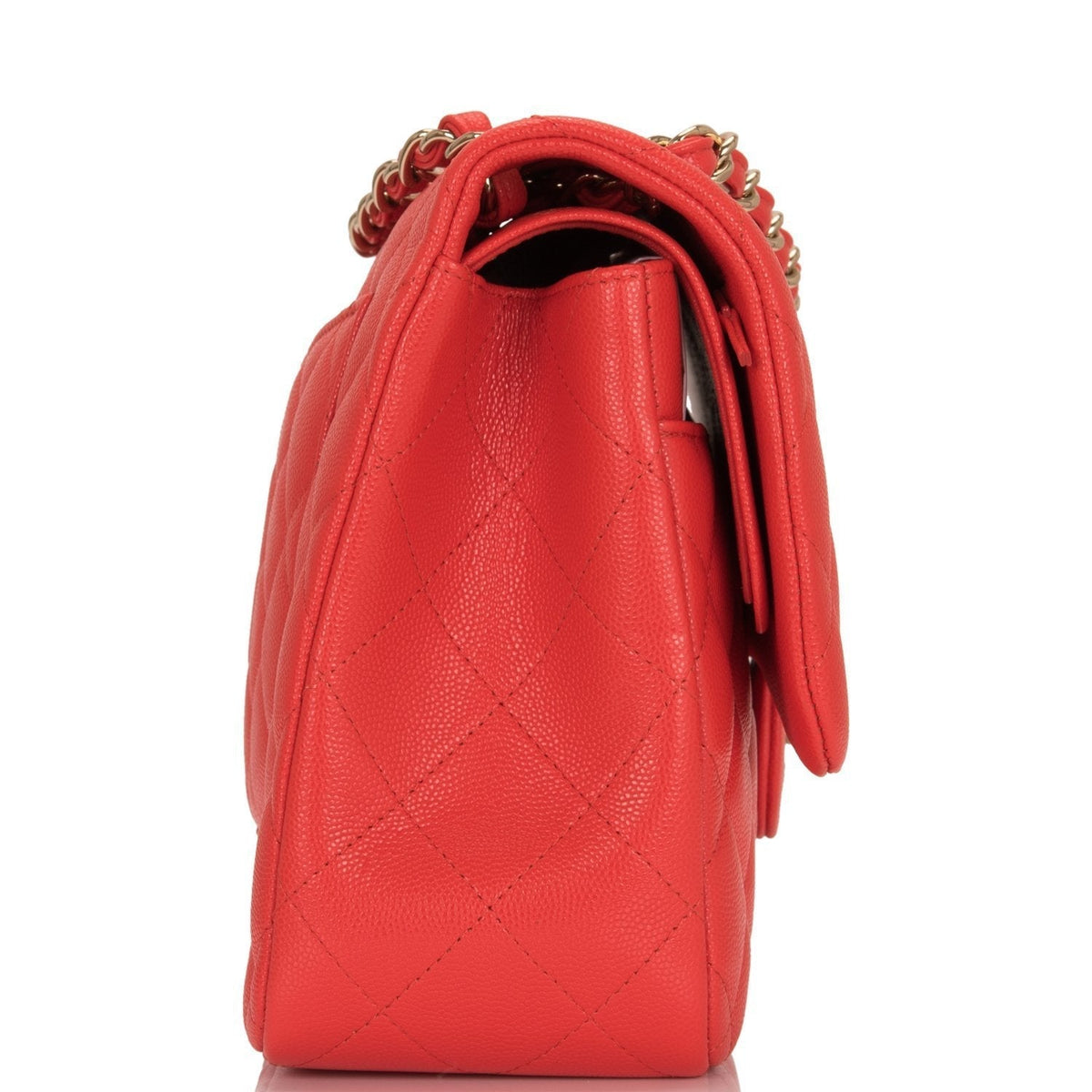 Chanel Red Shiny Quilted Caviar Jumbo Classic Double Flap Bag Gold Hardware - image 3