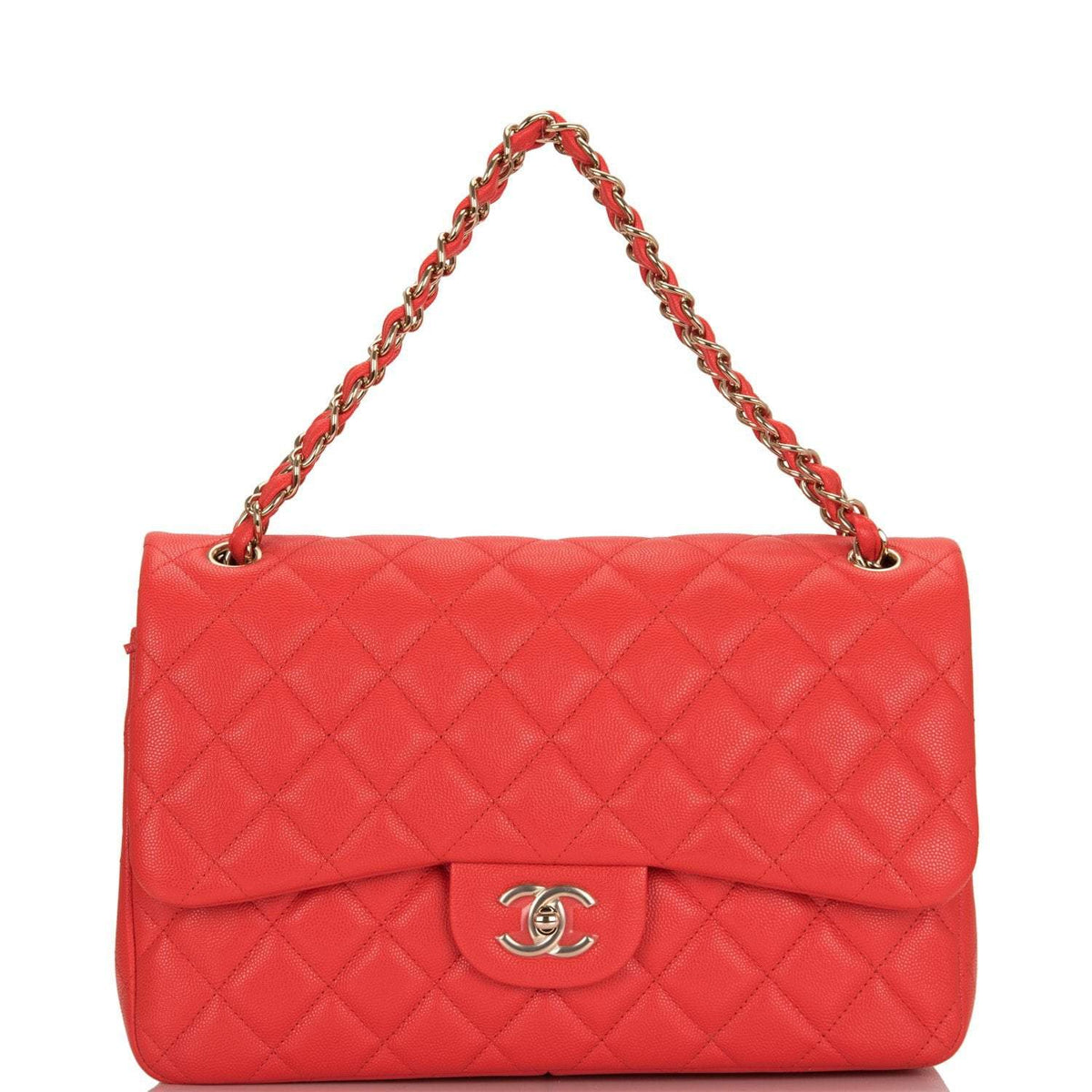 Chanel Red Shiny Quilted Caviar Jumbo Classic Double Flap Bag Gold Hardware - image 6