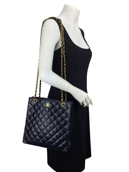 Chanel Vintage Quilted Lambskin Medium Shopper Tote Bag - image 2