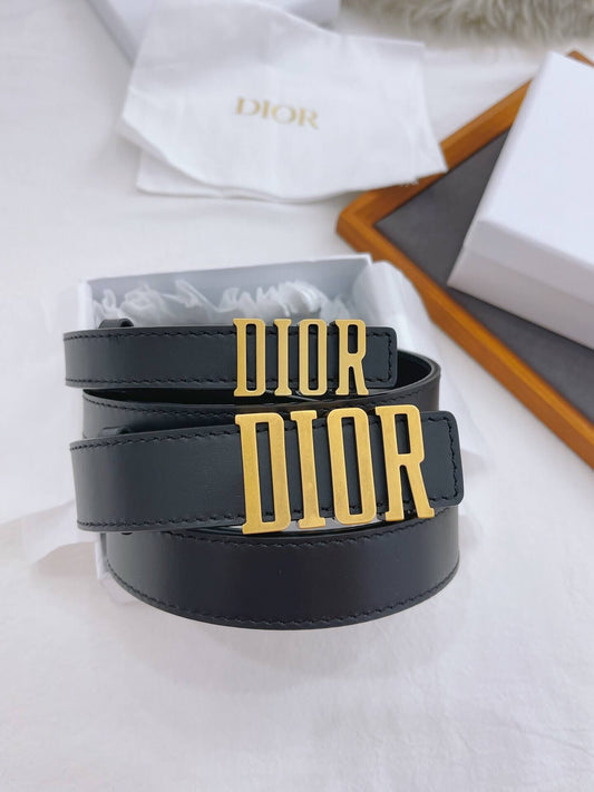 Christian Dior 30mm Smooth Black Calfskin Belt with Matte Gold Dior Buckle - image 1
