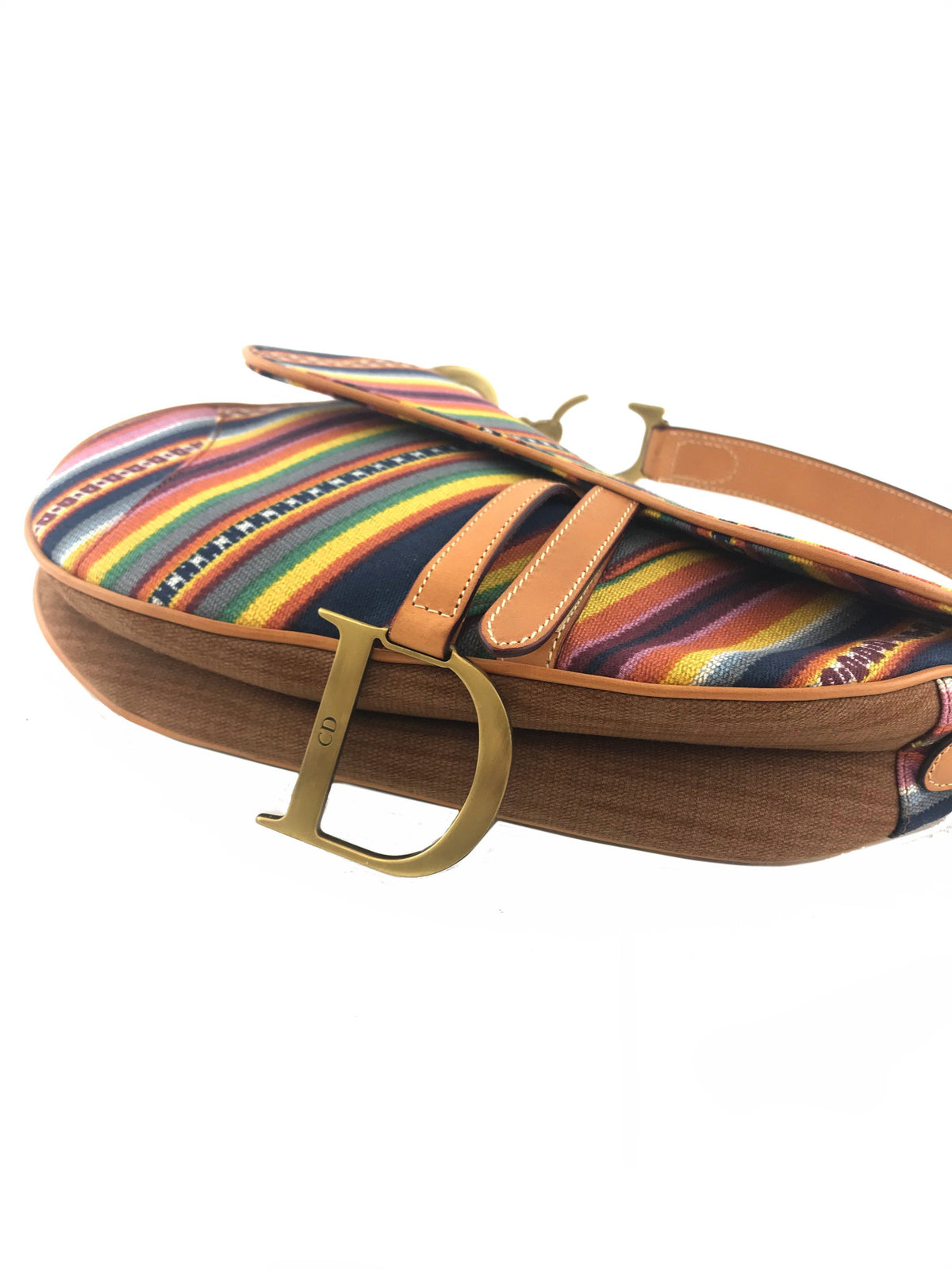 Christian Dior Canvas Striped Saddle Bag - image 6
