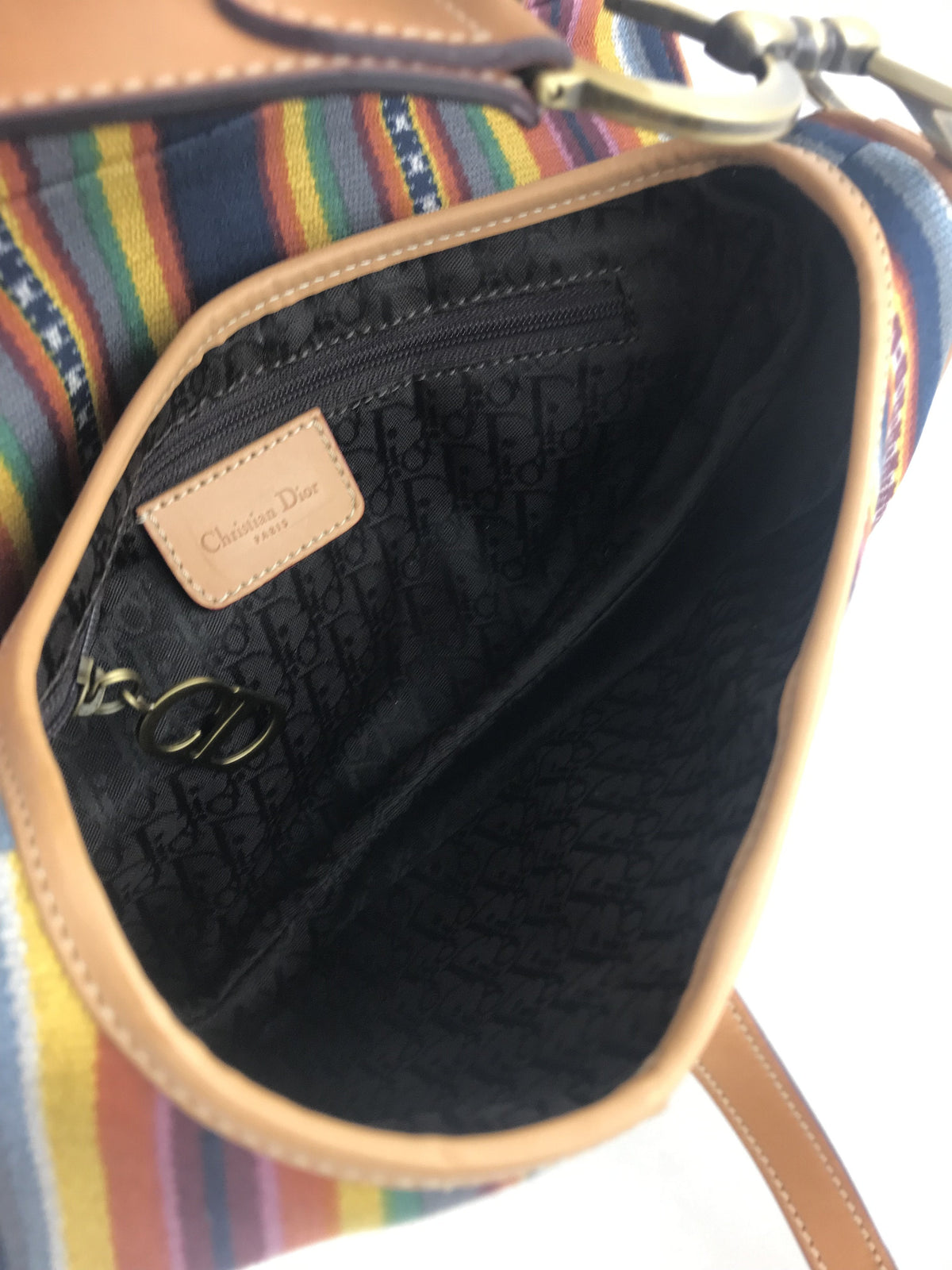Christian Dior Canvas Striped Saddle Bag - image 7