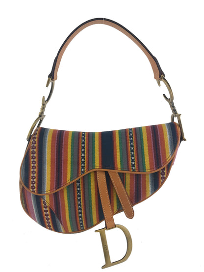 Christian Dior Canvas Striped Saddle Bag - image 1
