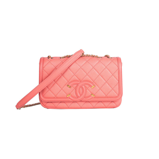 Chanel Filigree Quilted Caviar Small Coral Pink - photo 1