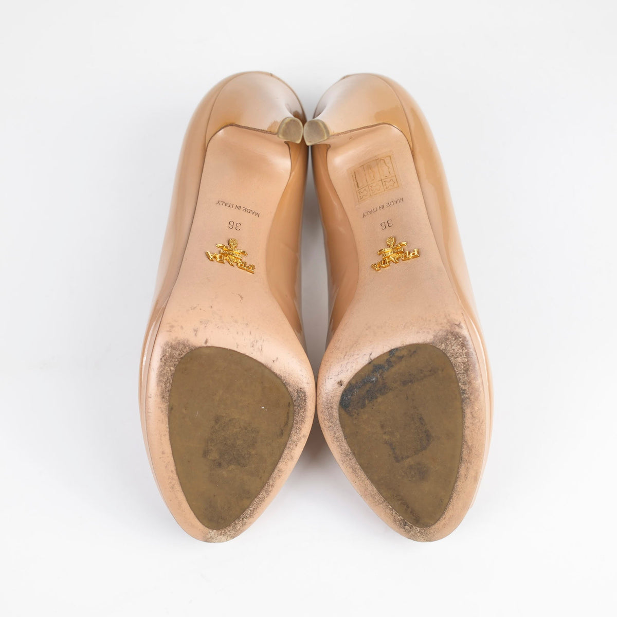 Prada Peep Toe Heels Patent Beige - Size 36 - photo 5