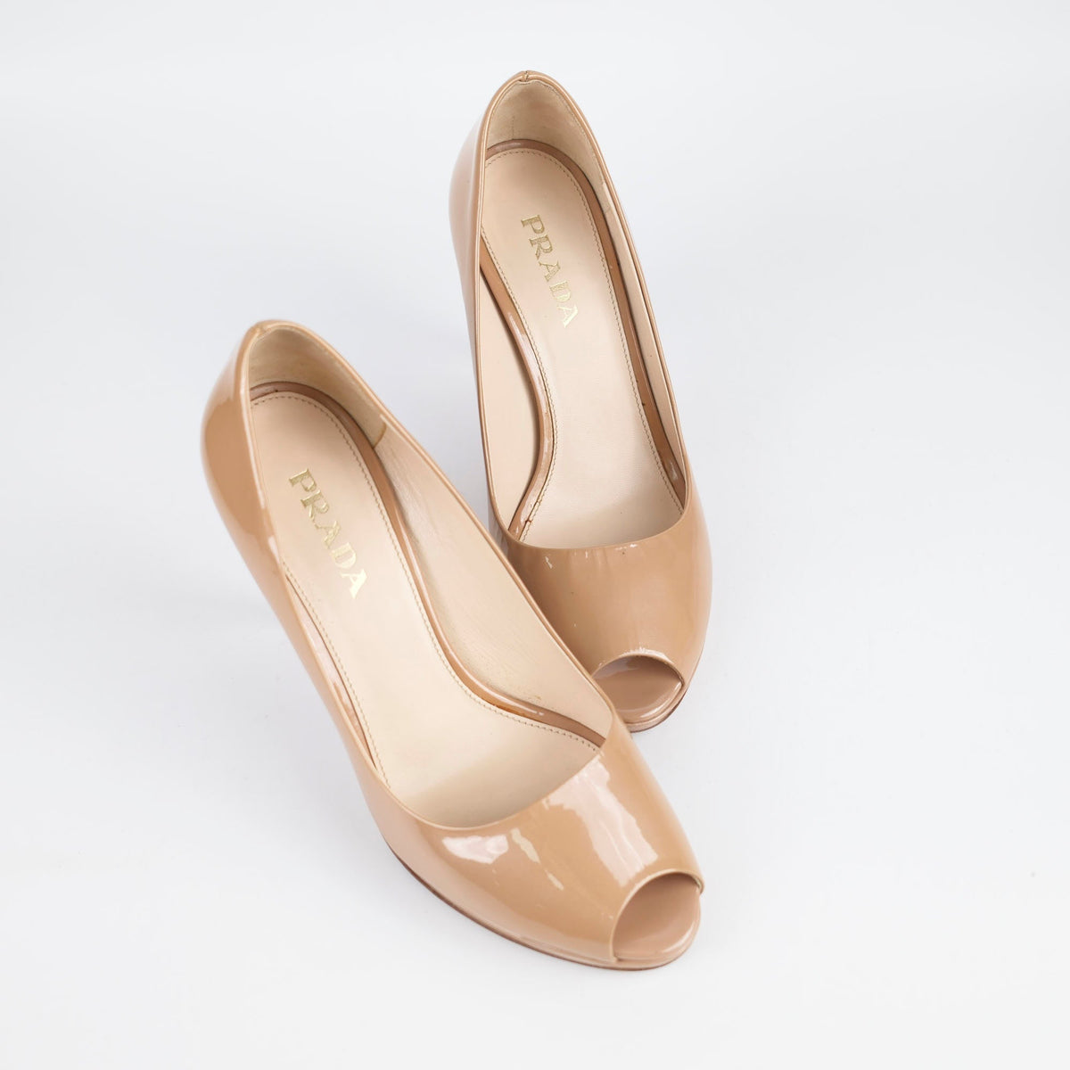 Prada Peep Toe Heels Patent Beige - Size 36 - photo 12