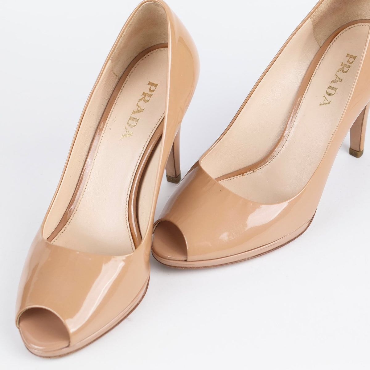 Prada Peep Toe Heels Patent Beige - Size 36 - photo 6